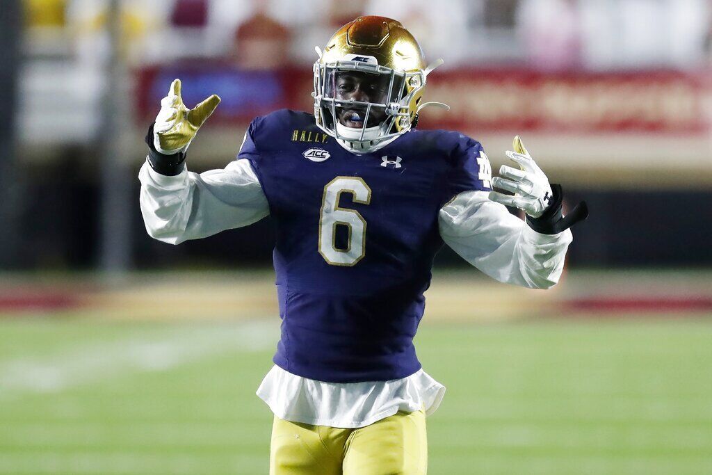 2. Jeremiah Owusu-Koramoah (Jr., Notre Dame, 6-2, 221)